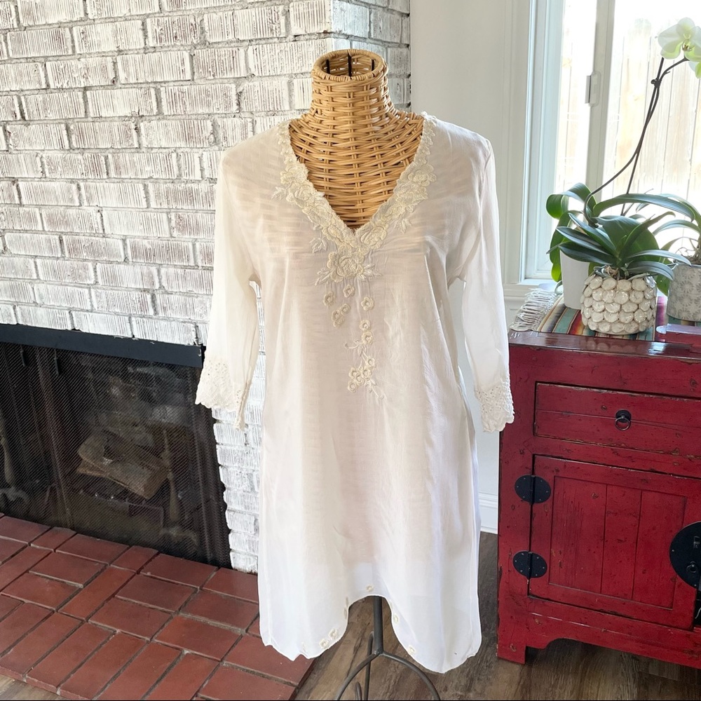 Johnny Was cream embroidered swim cover